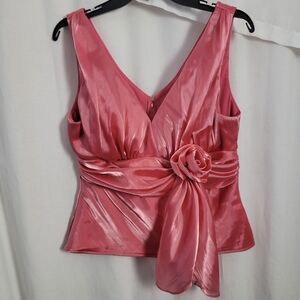 Cachet Top Satin Sleeveless Rosette 12 Peplum Ruched V-neck Y2k fuchsia glamour